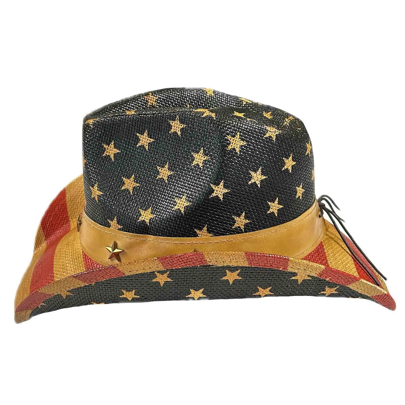 American Flag Raffia Straw Western Cowboy Hat