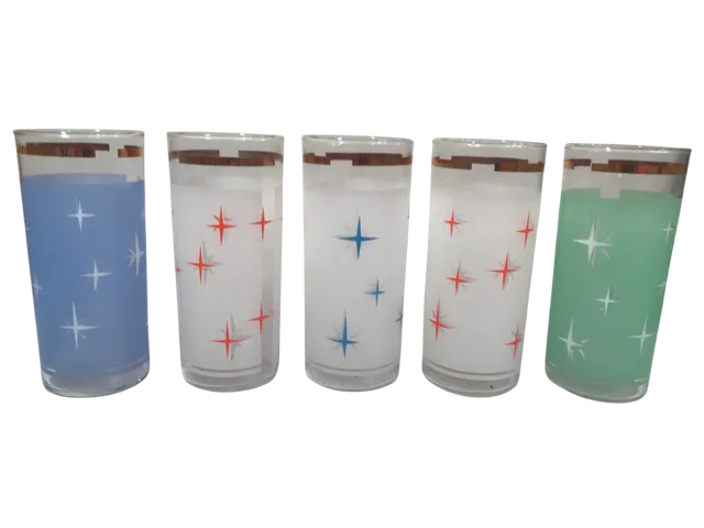 Bartlett Collins Mid-Century Colorful Atomic North Star Tall Collins Glasses (Set of 5)