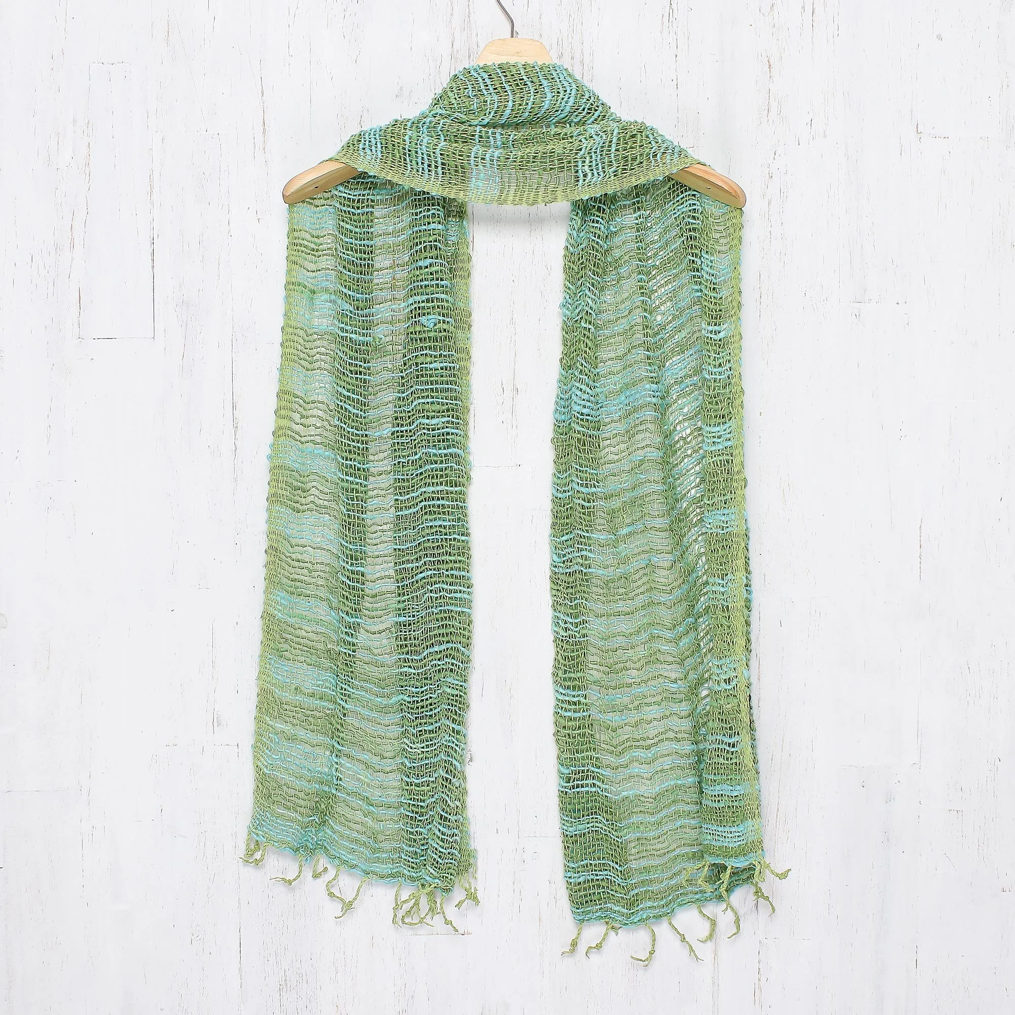 Breezy Blue and Green Thai Blue and Green Cotton Scarf