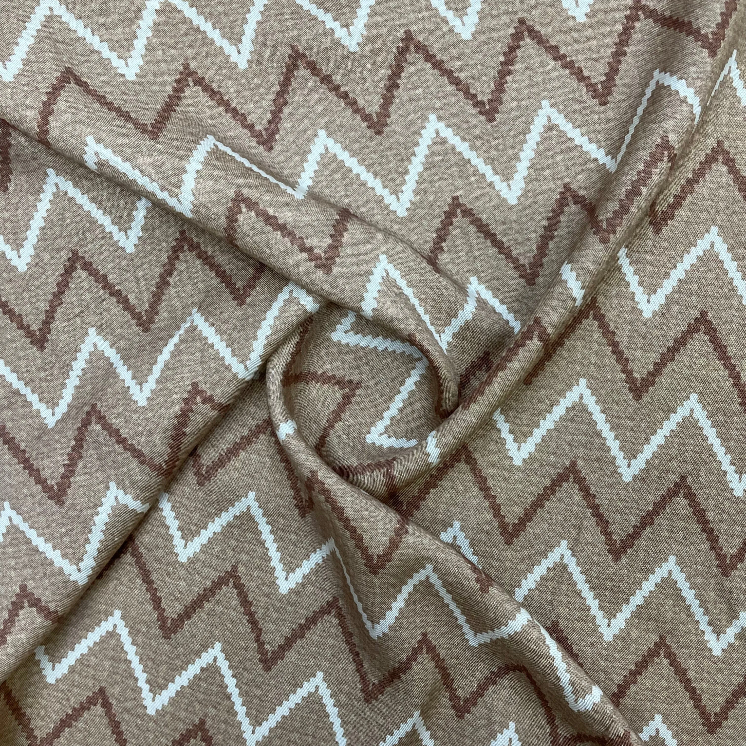 Brown Chevron Print Rayon Fabric