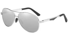 Classy Men Silver Polarized Pilot Sunglasses