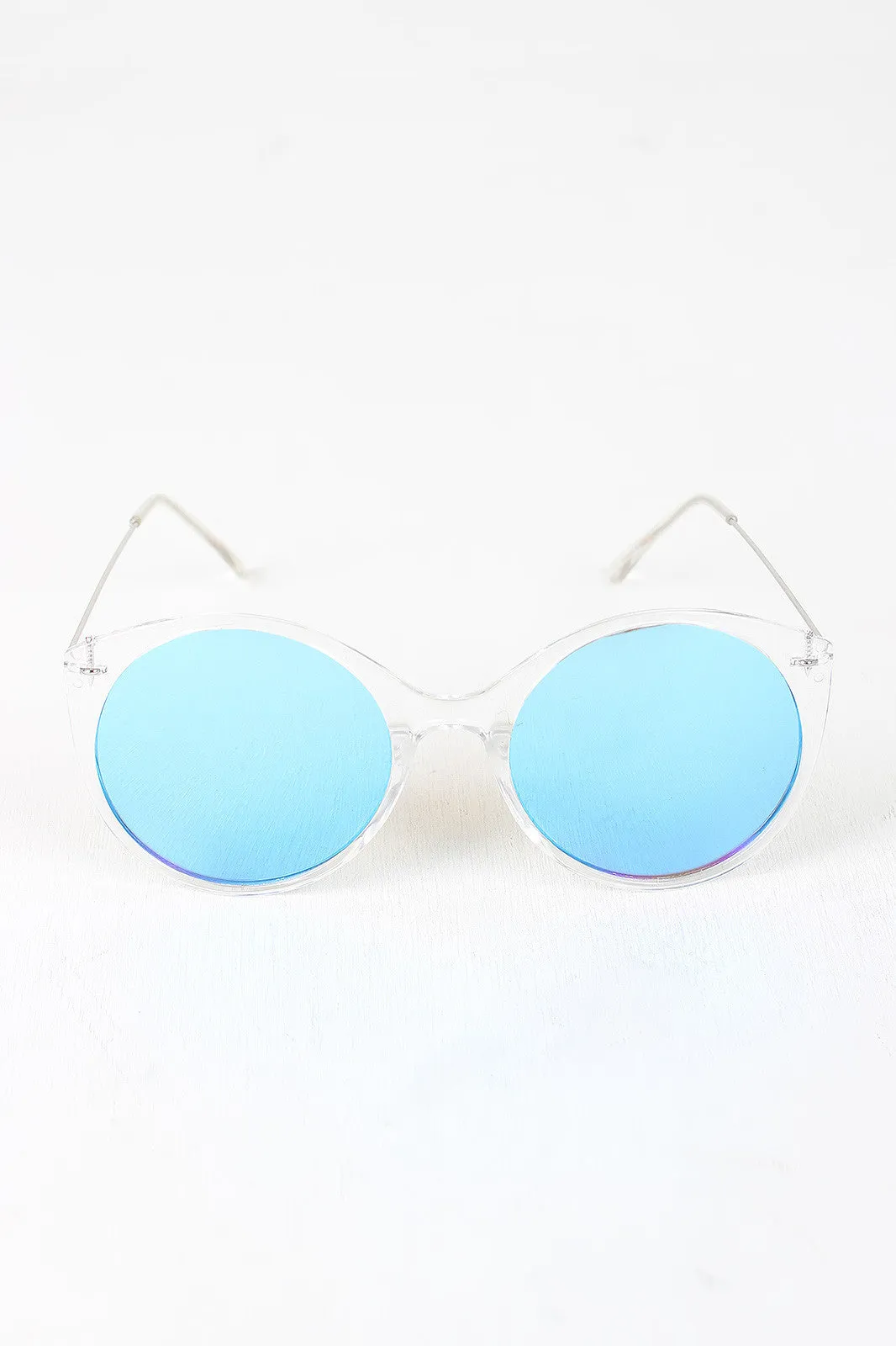 Clear Frame Round Mirrored Sunglasses