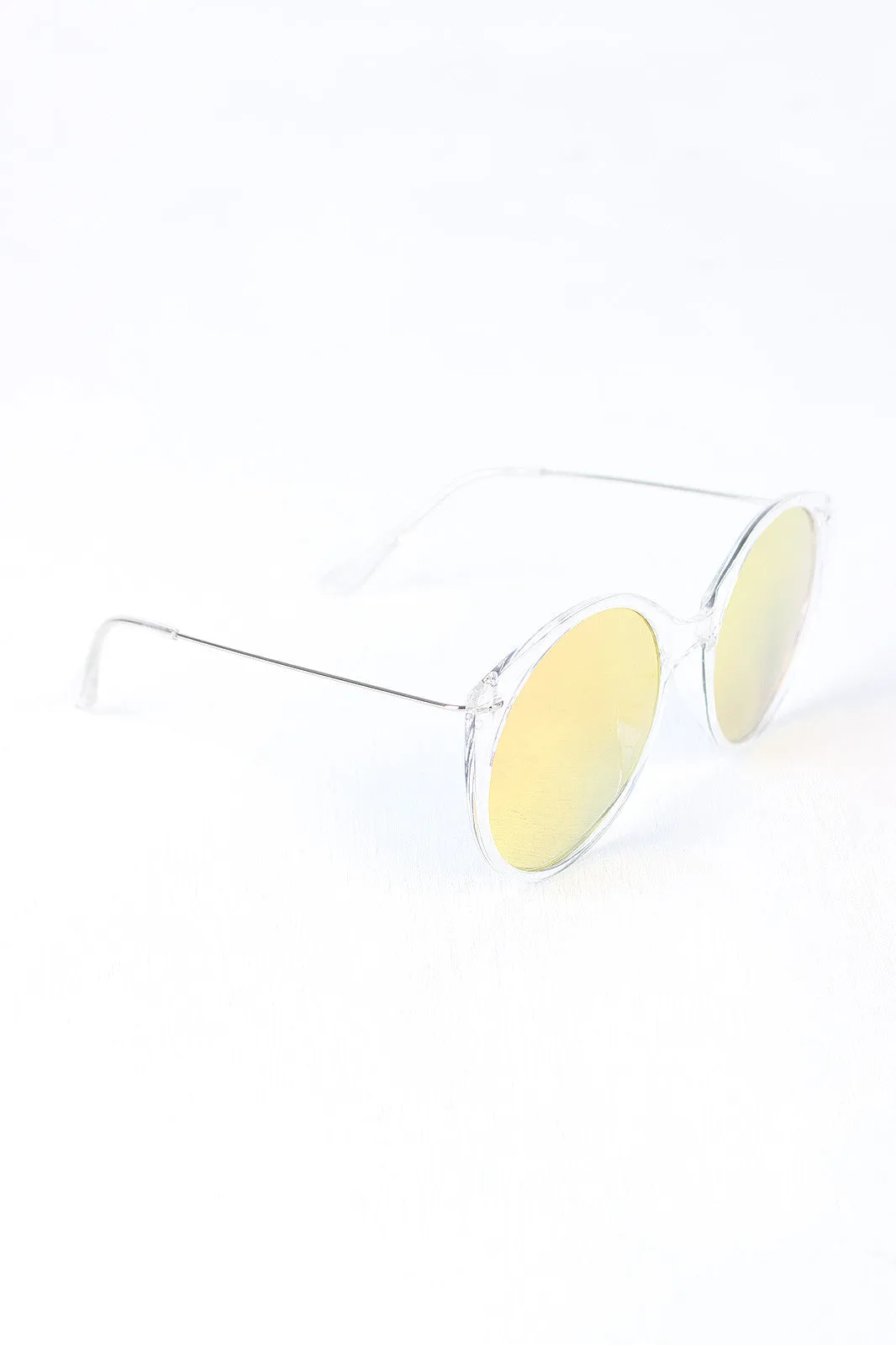 Clear Frame Round Mirrored Sunglasses