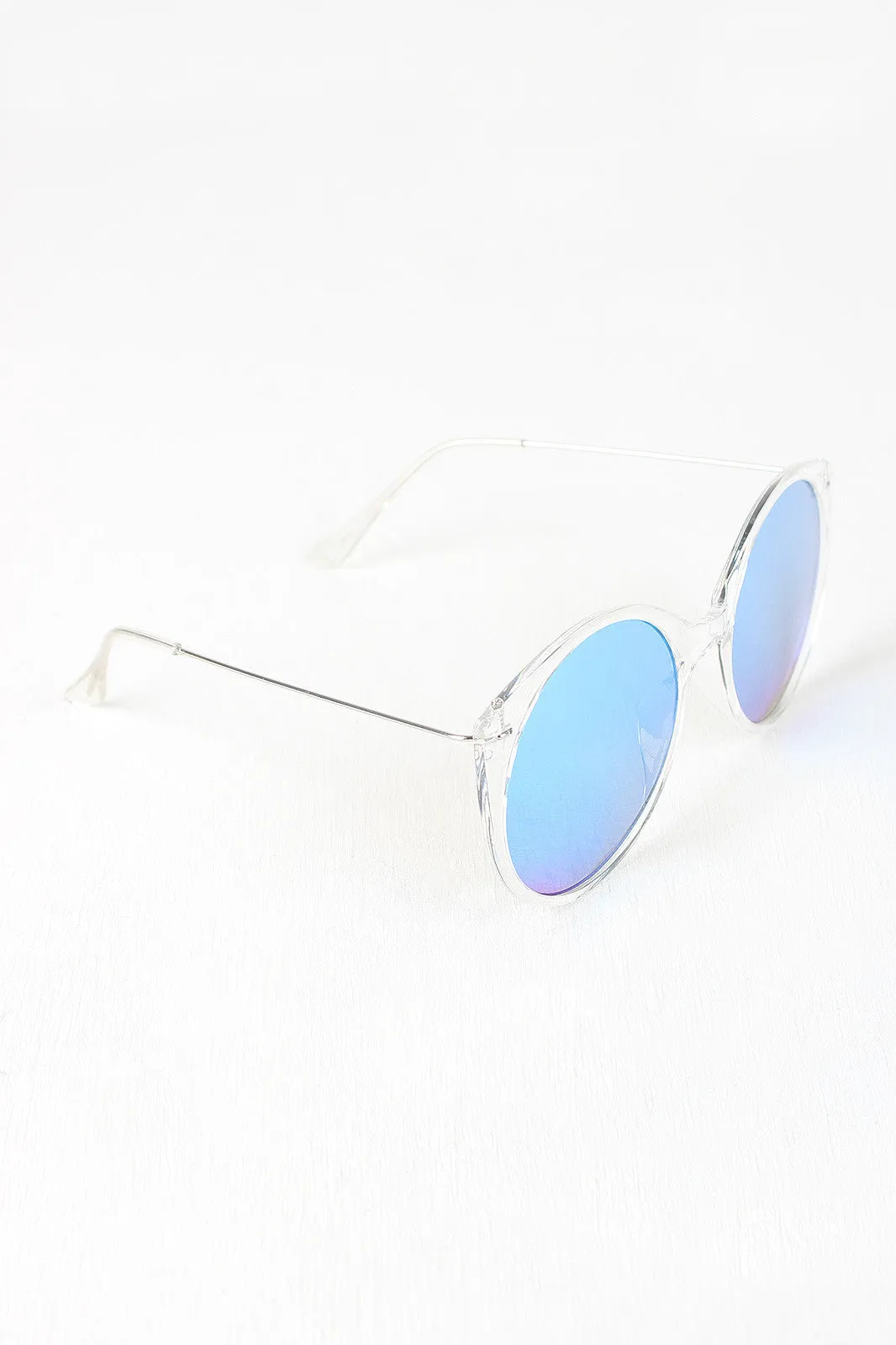 Clear Frame Round Mirrored Sunglasses