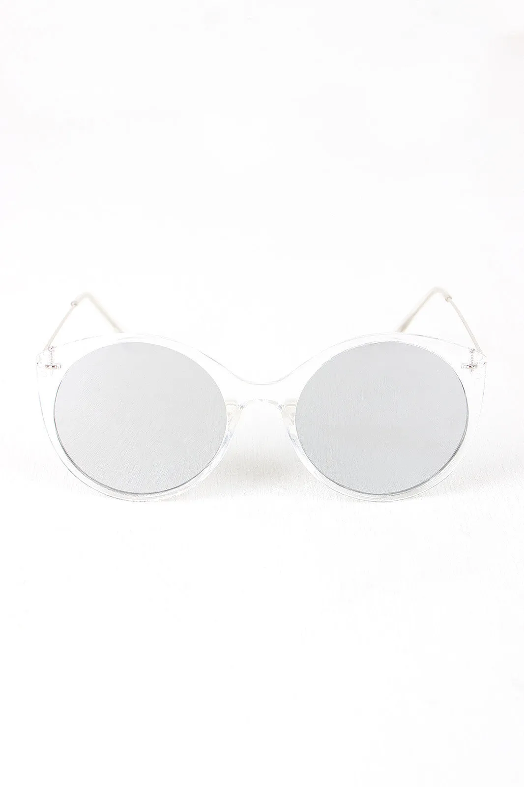 Clear Frame Round Mirrored Sunglasses