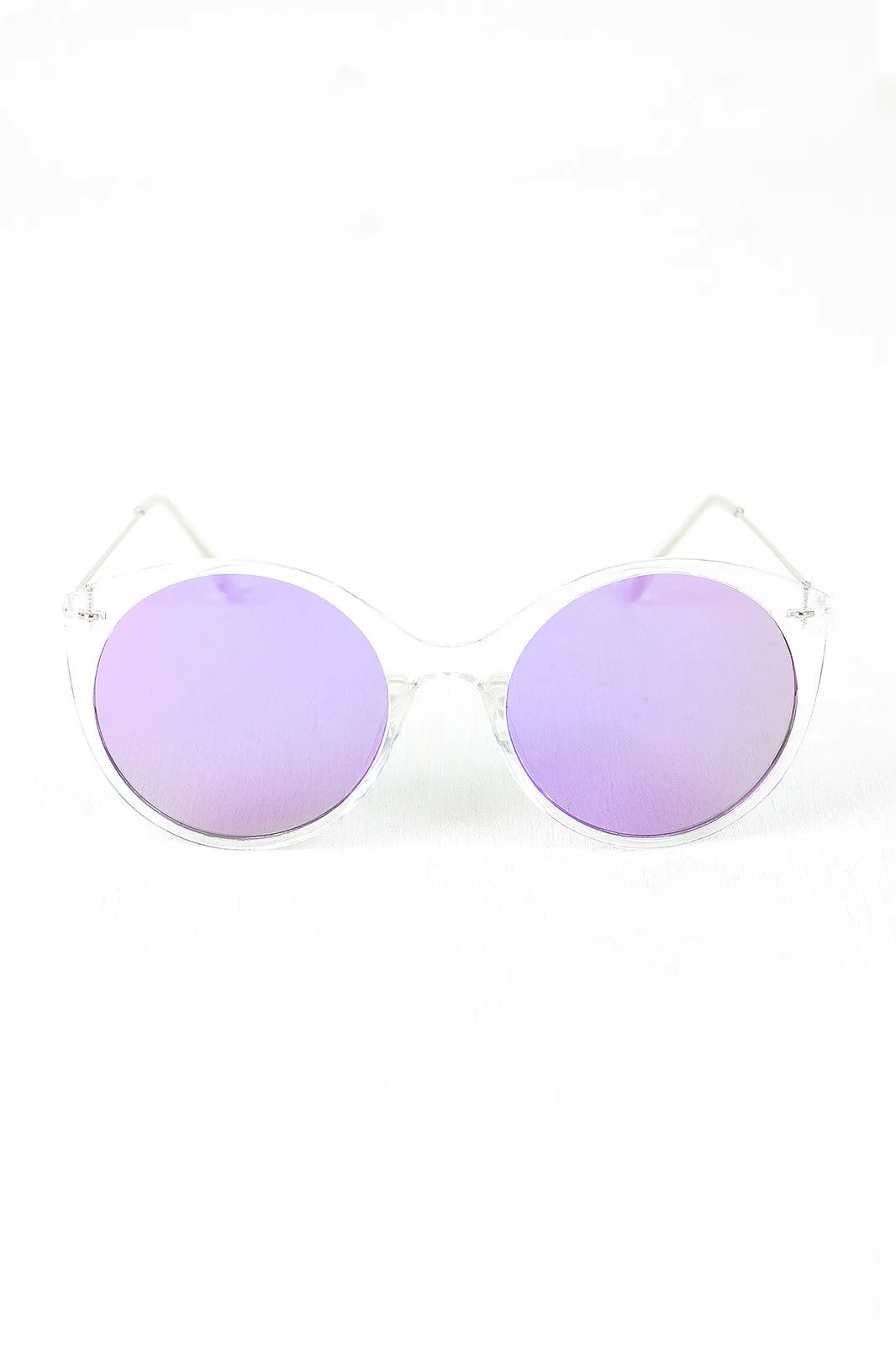 Clear Frame Round Mirrored Sunglasses