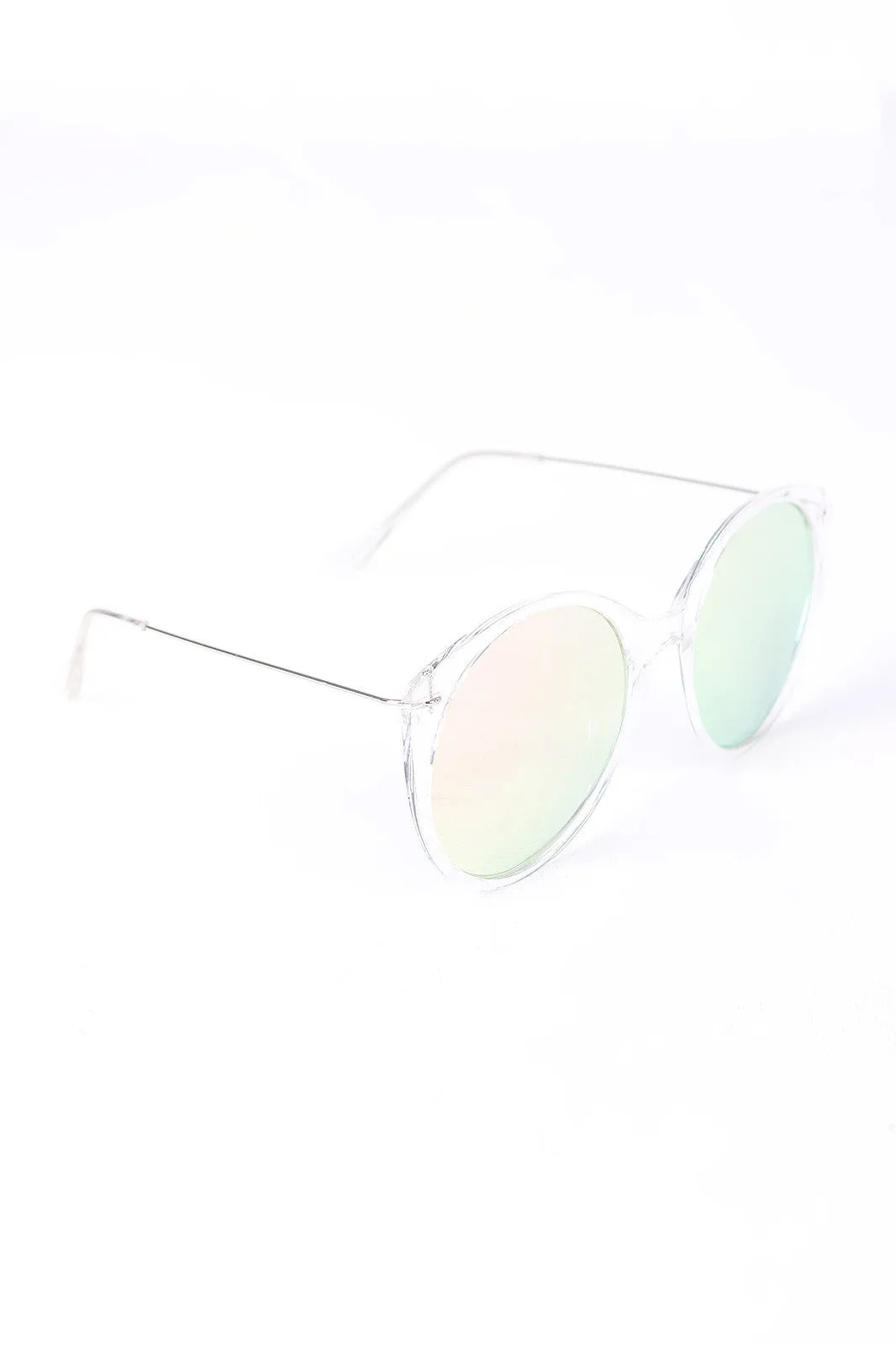 Clear Frame Round Mirrored Sunglasses