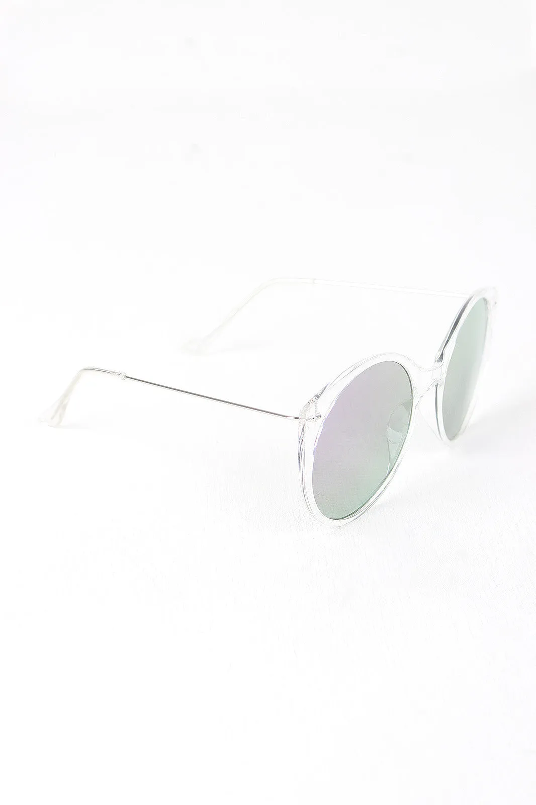 Clear Frame Round Mirrored Sunglasses