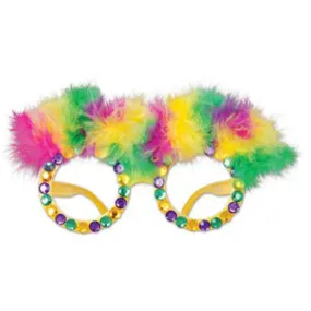 Colorful Feathers And Gems Mardi Gras Glasses