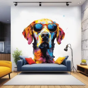 Colorful Watercolor Golden Retriever in Glasses Wall Sticker - Whimsical Toddler Room Dog Art Decal