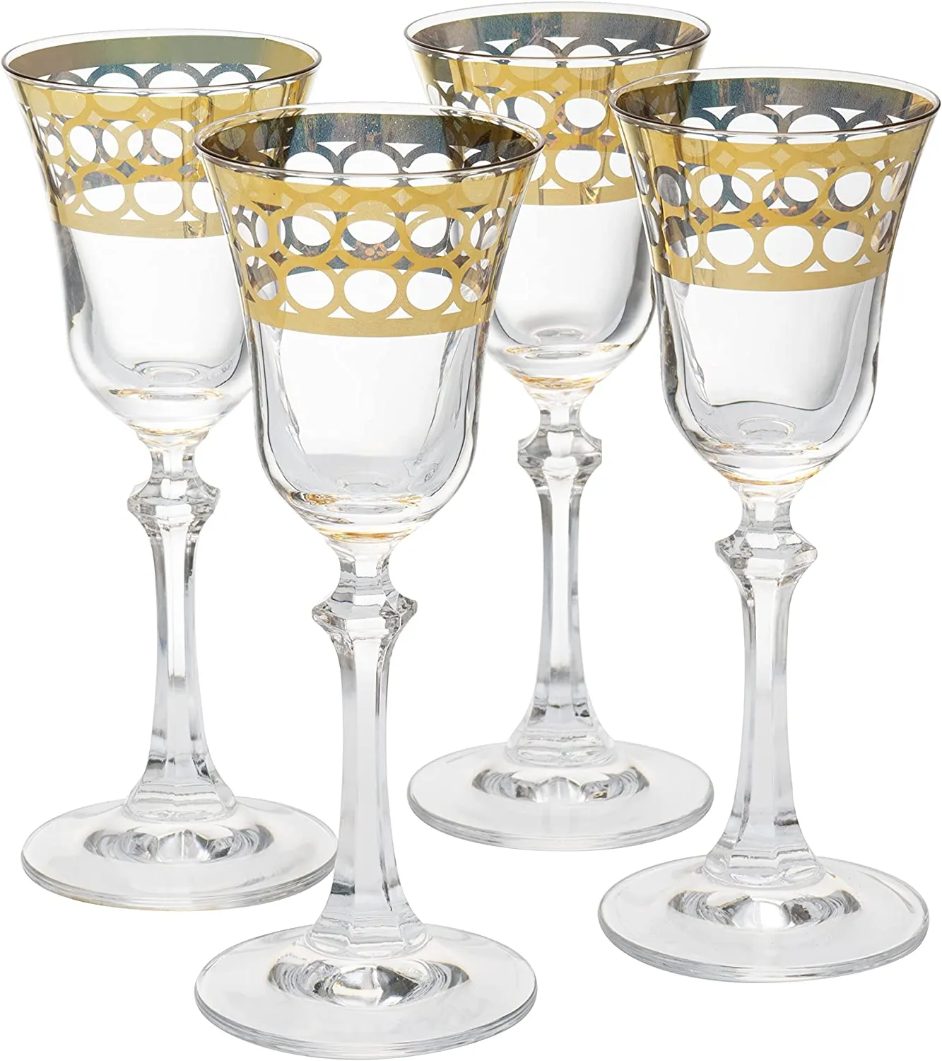 Crystal Gold Italian Design Red Wine Glasses Double-Row Gold -Set of 4