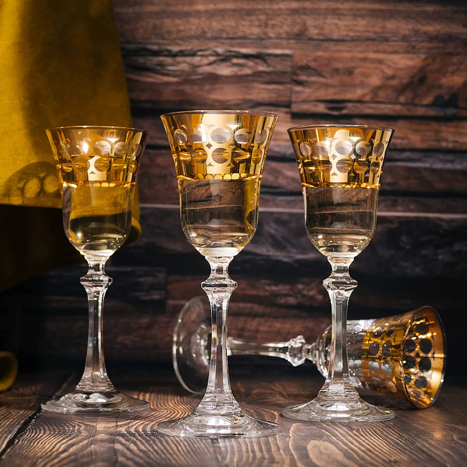 Crystal Gold Italian Design Red Wine Glasses Double-Row Gold -Set of 4