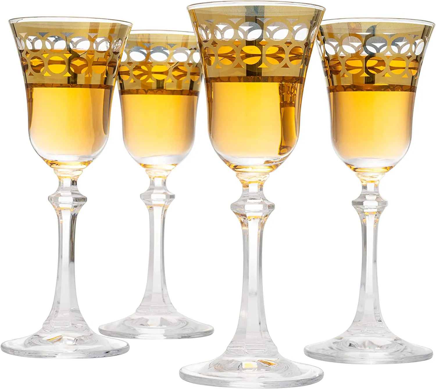 Crystal Gold Italian Design Red Wine Glasses Double-Row Gold -Set of 4