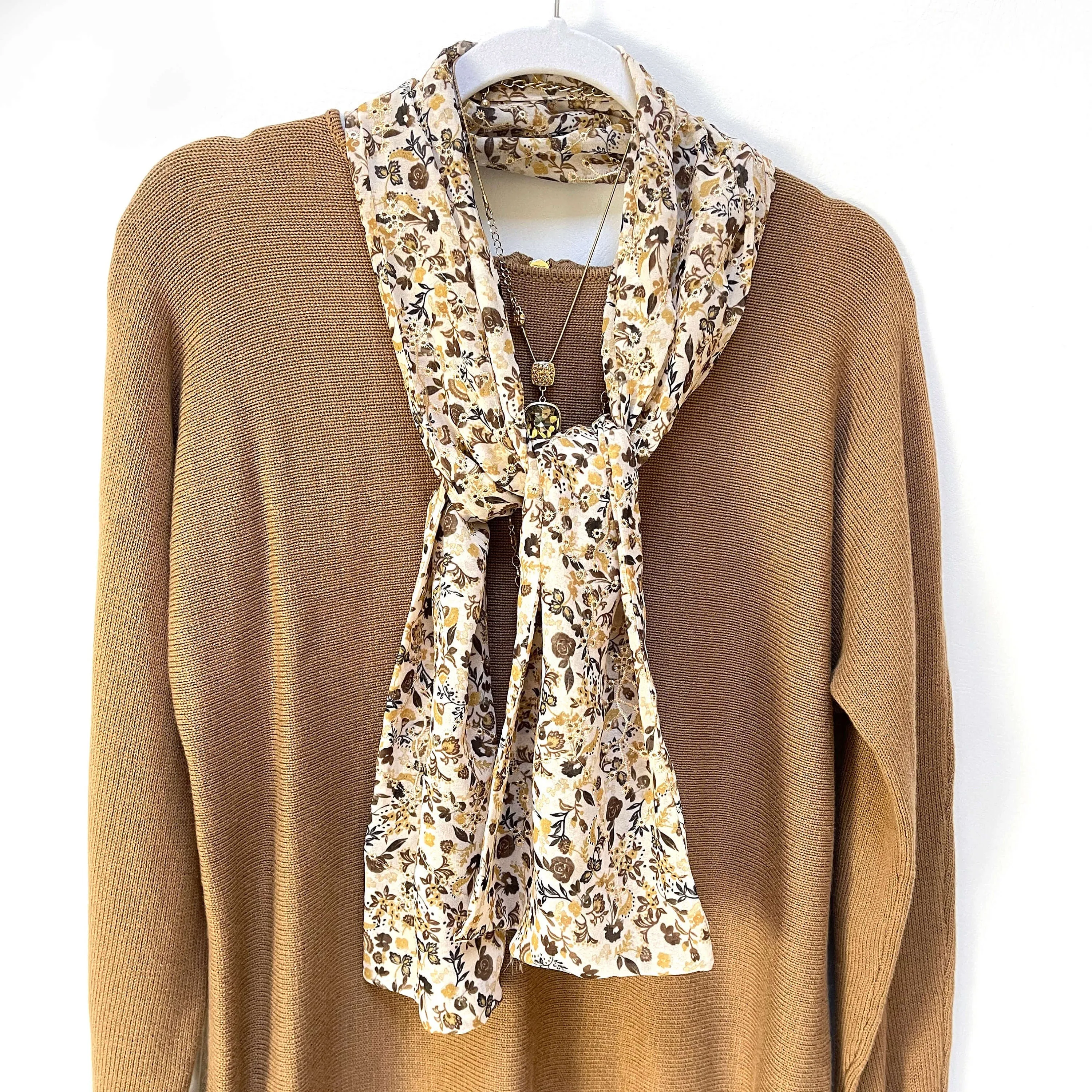 Cute Ditsy Floral Chiffon Scarf with Gold Eyelet, Woman Scarf, All season scarf, Lightweight Scarf, Chiffon Scarf