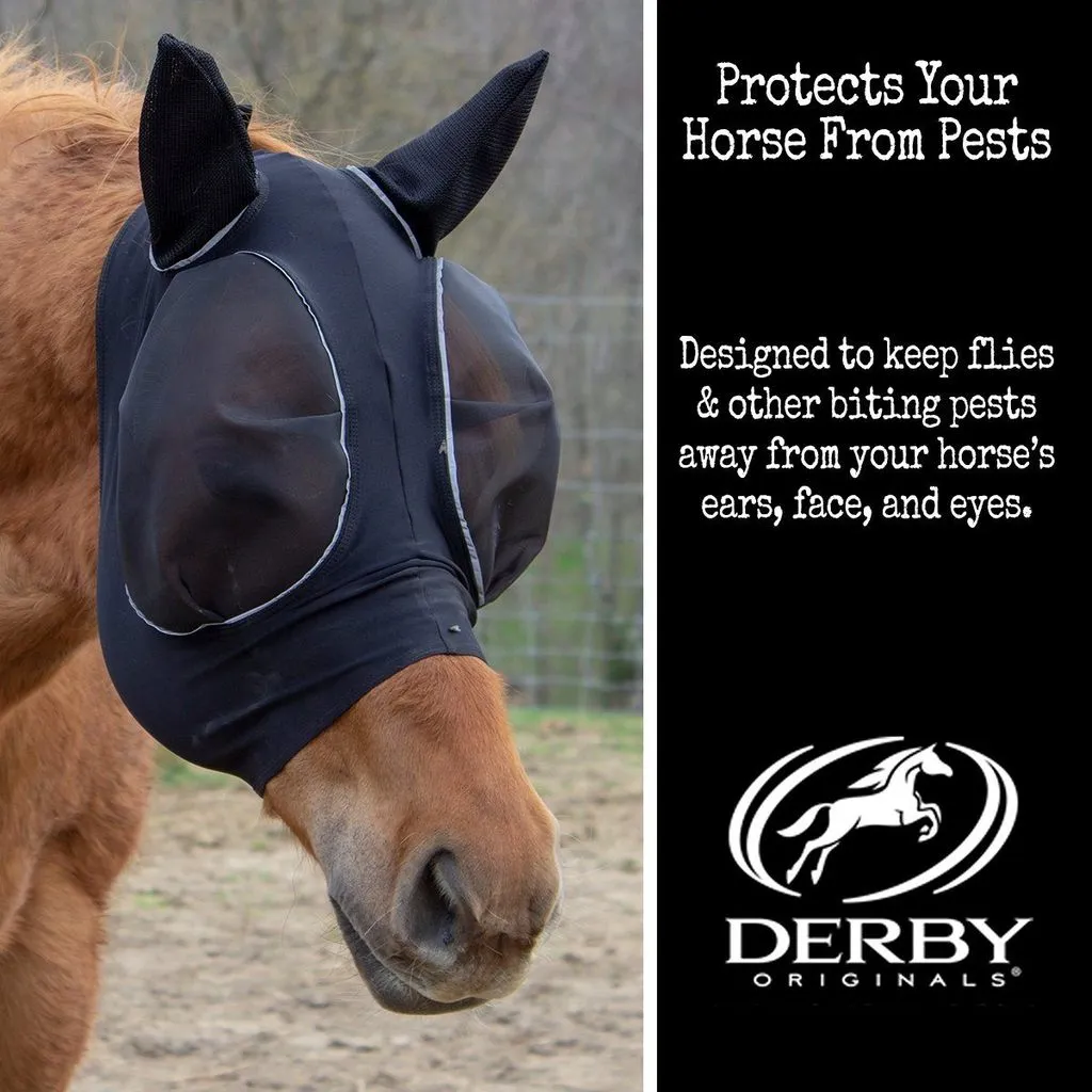 Derby Originals Safety Reflective Bug Eye UV-Blocker Soft Mesh Lycra Horse Fly Mask with One Year Warranty