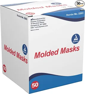 Dynarex Molded Face Mask, Fiberglass-Free, Breathable, Soft Flared Edges, Fits Facial Contours, Covers Mouth and Nose, Adjustable, Blue, 1 Box of 50 Molded Face Masks