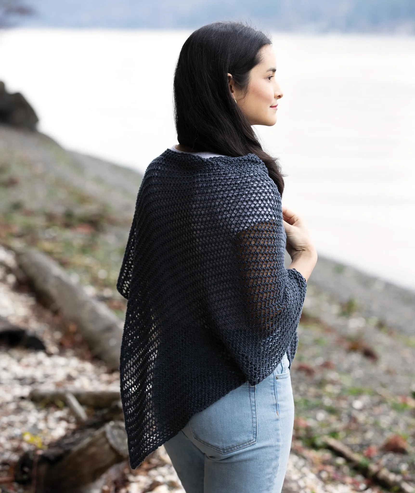 Easy Eyelet Poncho Using Rowan Creative Linen