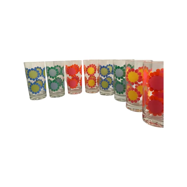 Federal Glassware Mid-Century Colorful Daisies Glasses (Set of 8)