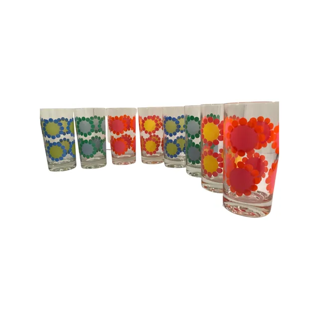 Federal Glassware Mid-Century Colorful Daisies Glasses (Set of 8)