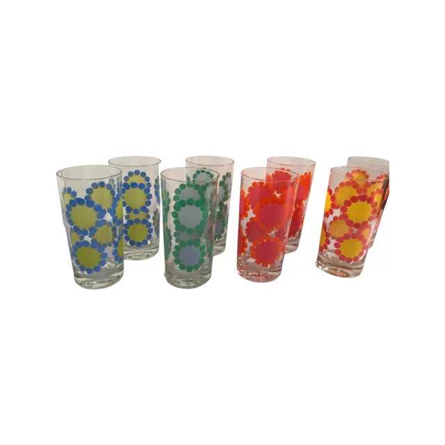 Federal Glassware Mid-Century Colorful Daisies Glasses (Set of 8)