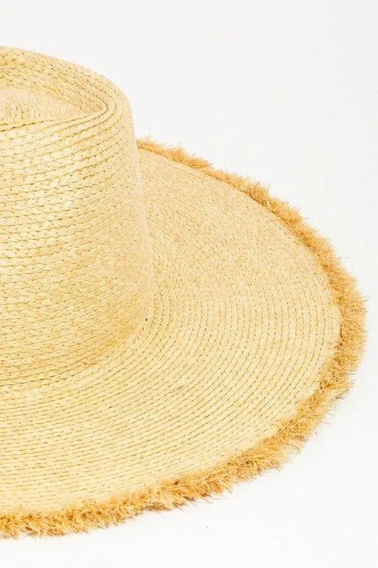 Frayed hem straw hat with adjustable band for large heads