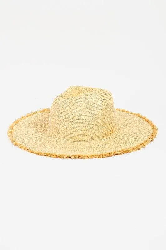 Frayed hem straw hat with adjustable band for large heads