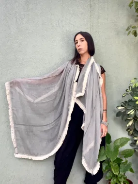 Fringe scarf - Grey & Cream