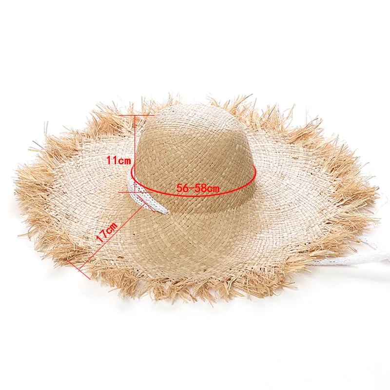 Lace Strap Straw Hat Bow Wide Grass Female Summer Cap Beach Visor Outdoor Holiday Sun Protection Collapsible