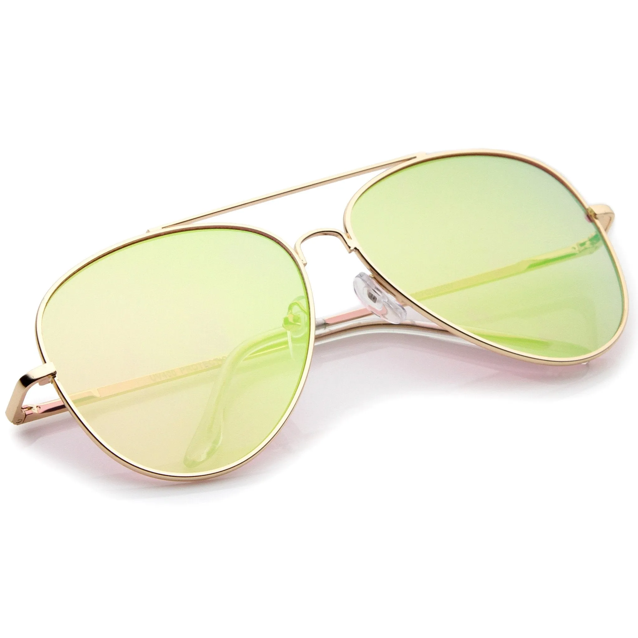 Large Flat Front Mirrored Lens Aviator Sunglasses A485