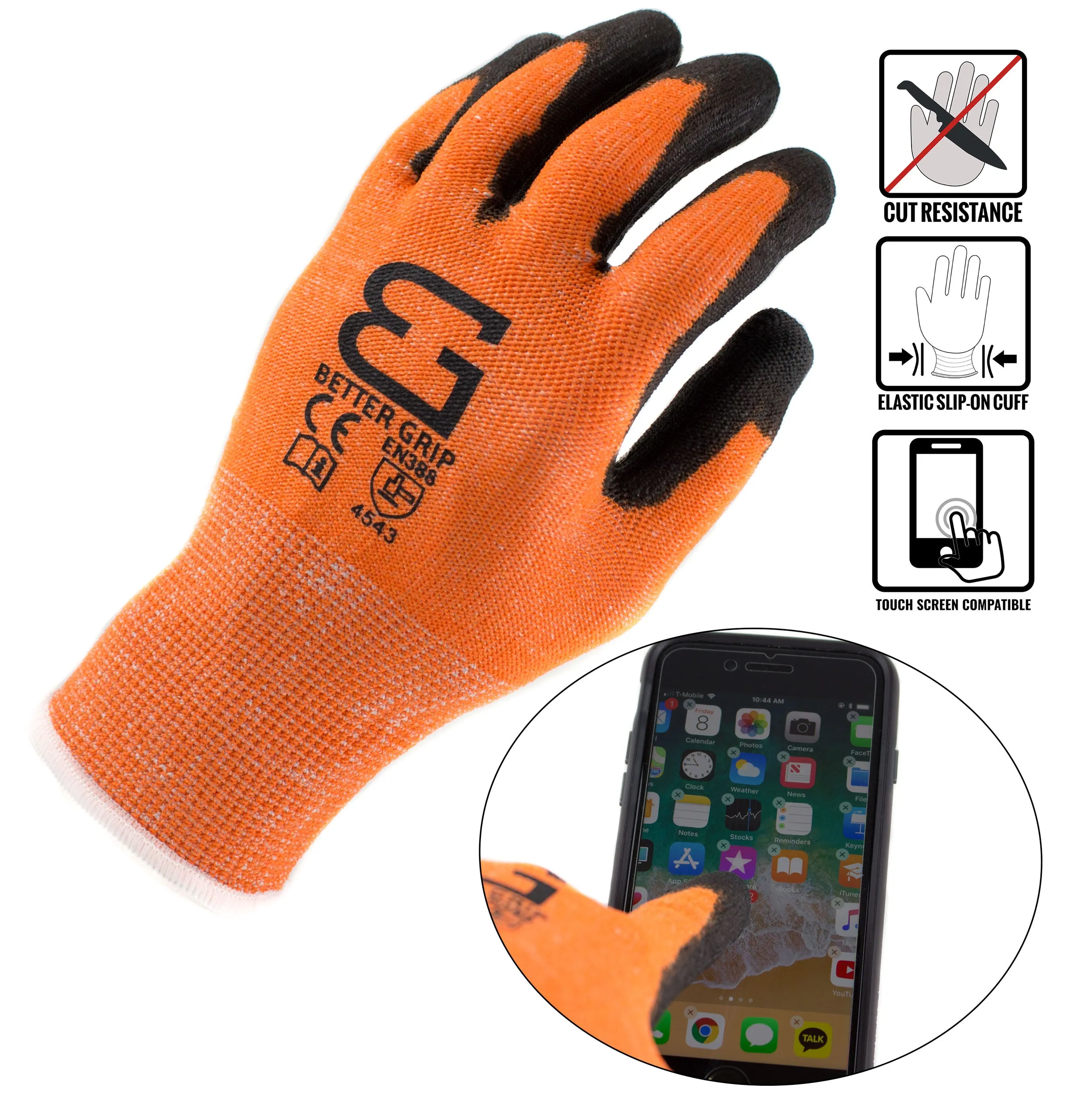 Level 5 Cut Resistant Shell PU Coating Work Gloves for Smart Phone-OR