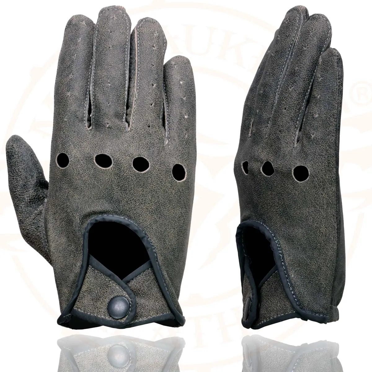 Milwaukee Leather MG7507 Men's Grey Perforated Leather Full Finger Motorcycle Hand Gloves W/ Breathable ‘Open Knuckle’