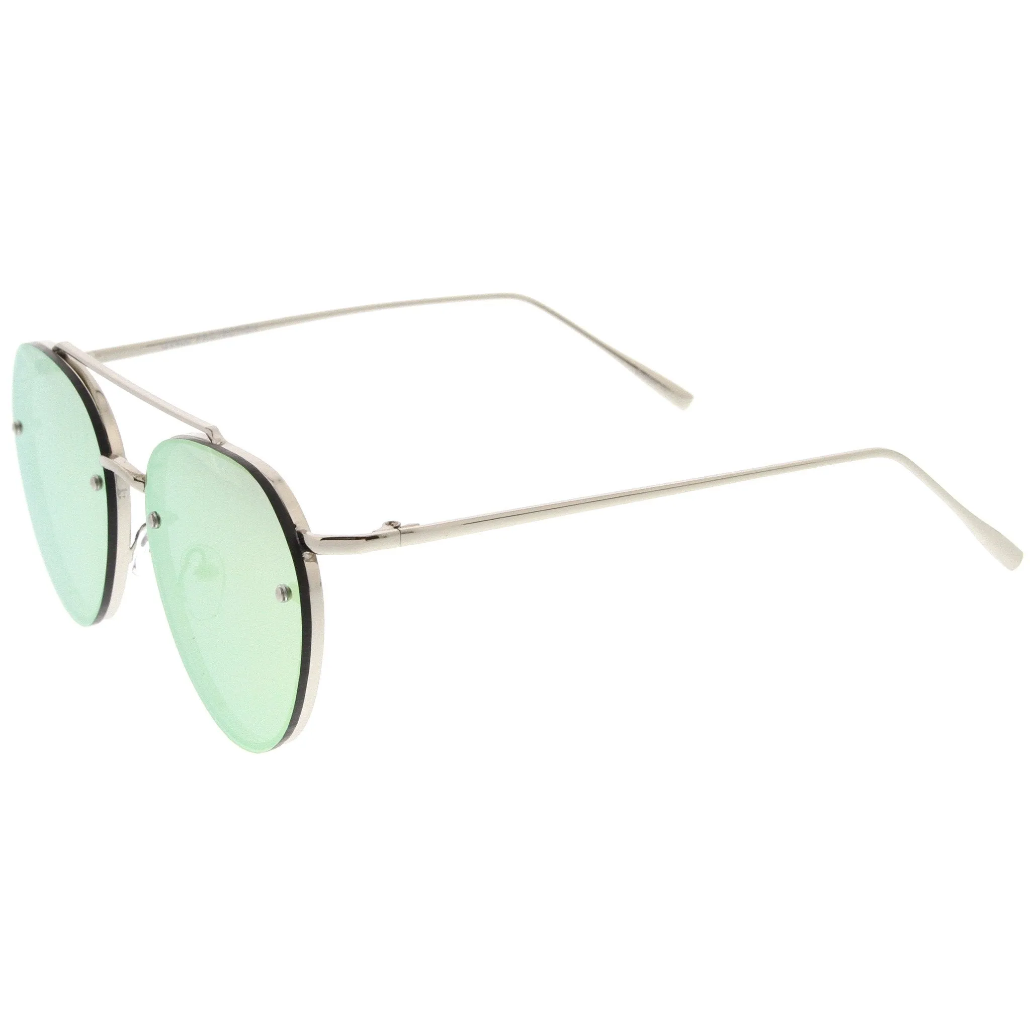 Modern Mirrored Flat Lens Rimless Aviator Sunglasses A825