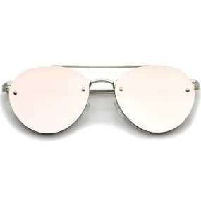 Modern Mirrored Flat Lens Rimless Aviator Sunglasses A825