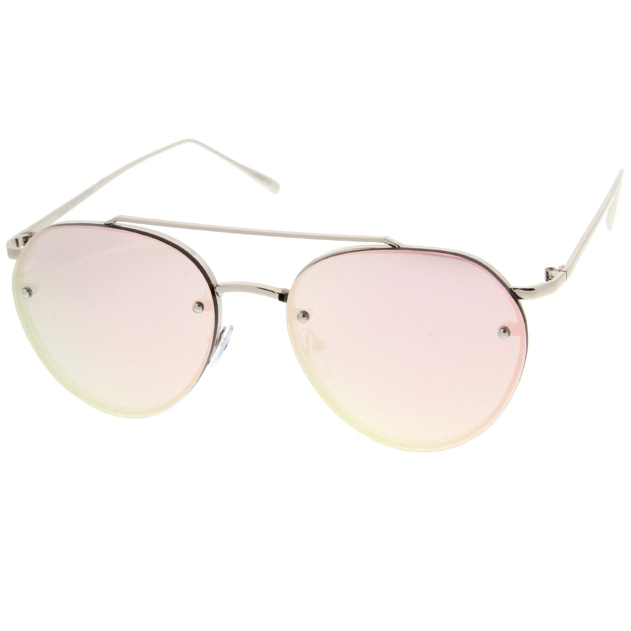 Modern Mirrored Flat Lens Rimless Aviator Sunglasses A825