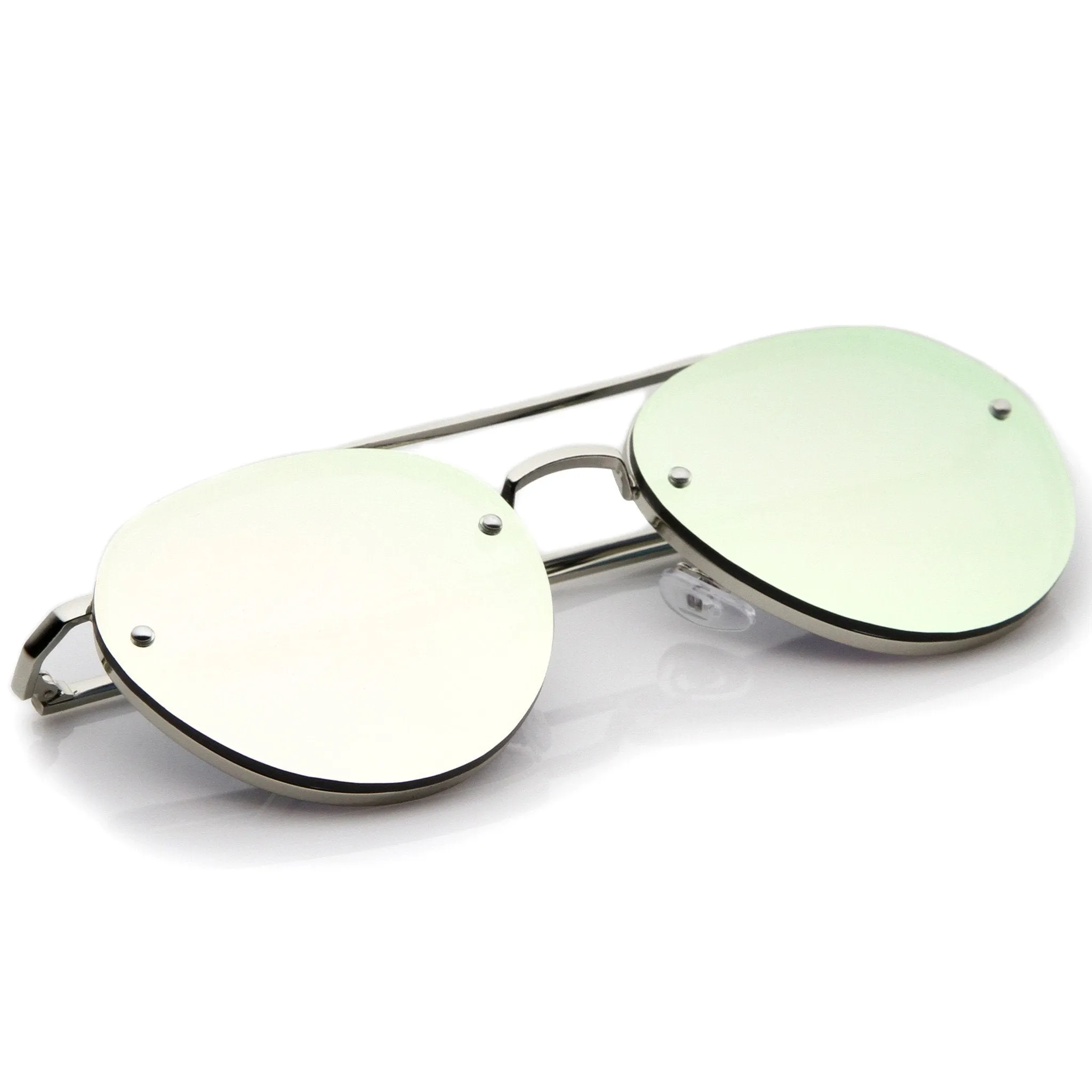 Modern Mirrored Flat Lens Rimless Aviator Sunglasses A825