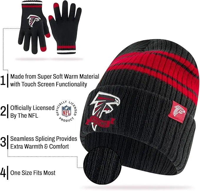 NFL Womens Super Soft Team Stripe Winter Beanie Knit Hat with Extra Warm Touch Screen Gloves|Cincinnati Bengals