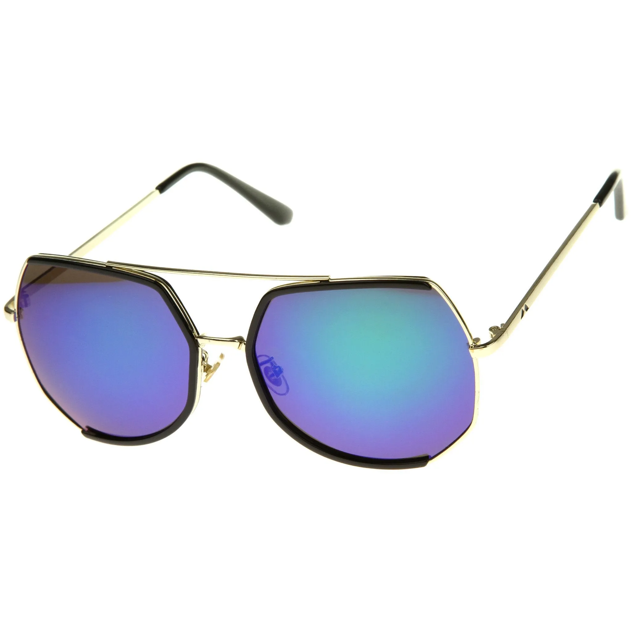 Oversize Angular Mirrored Lens Aviator Sunglasses A387