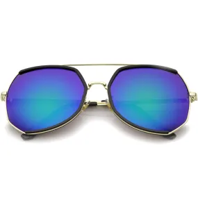 Oversize Angular Mirrored Lens Aviator Sunglasses A387