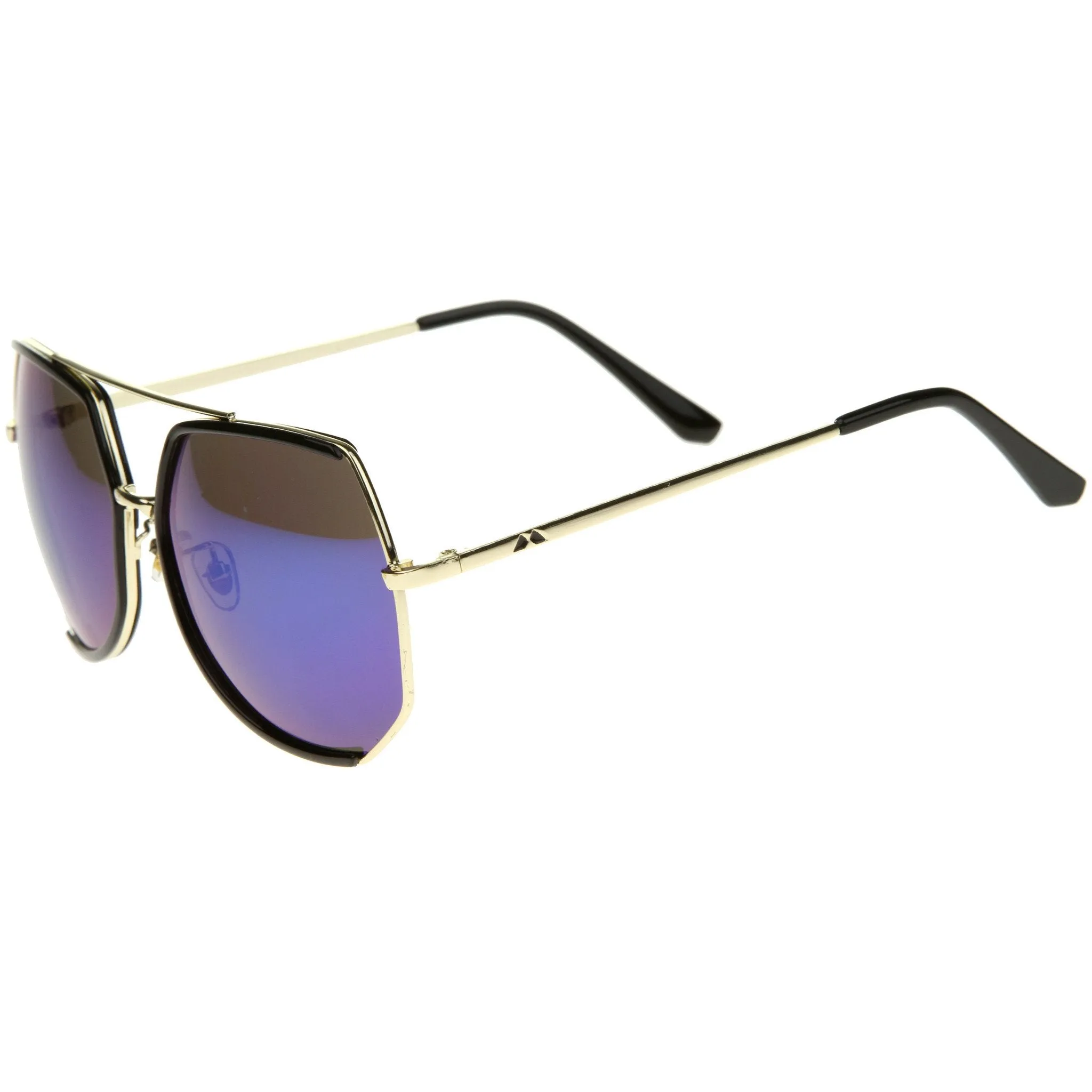 Oversize Angular Mirrored Lens Aviator Sunglasses A387