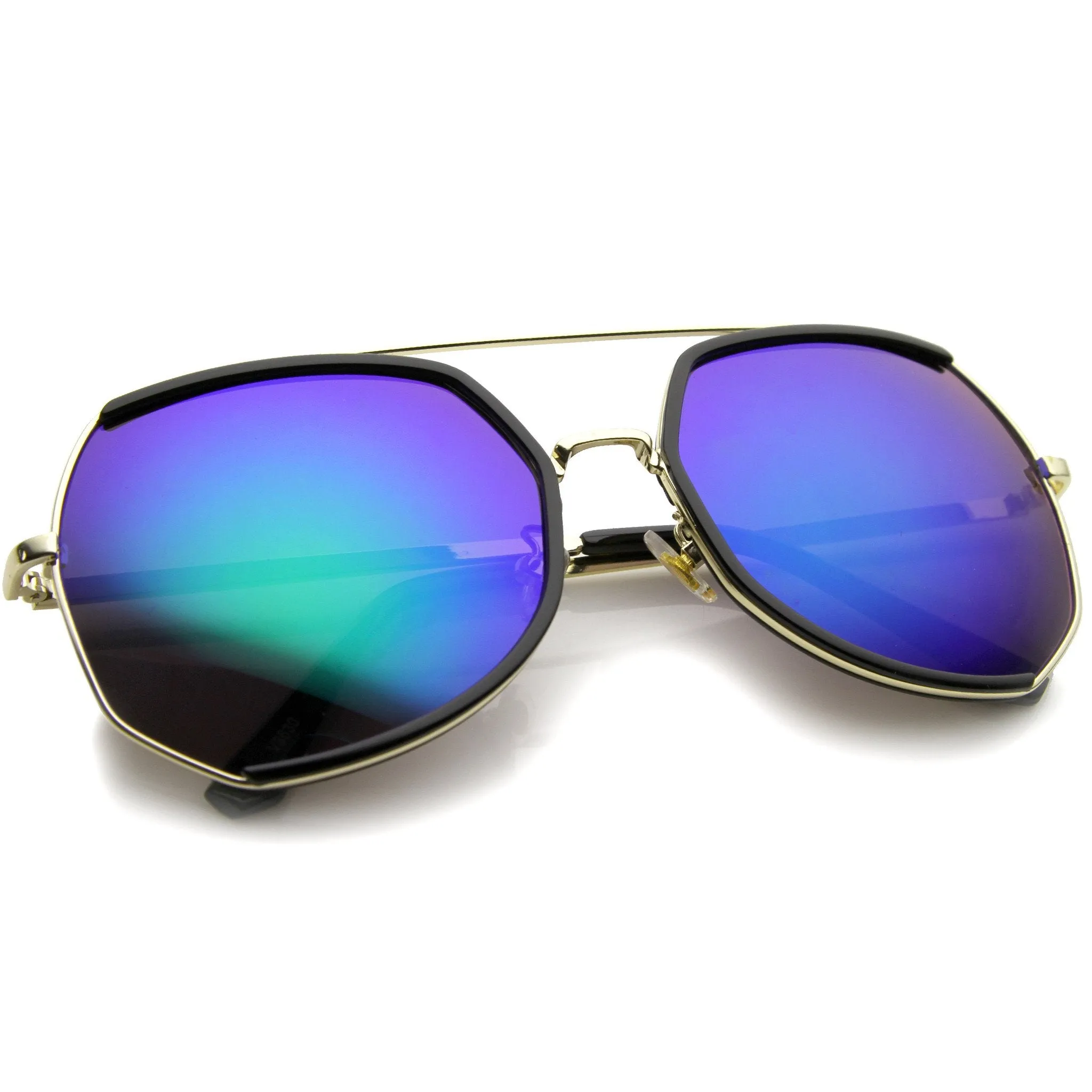 Oversize Angular Mirrored Lens Aviator Sunglasses A387