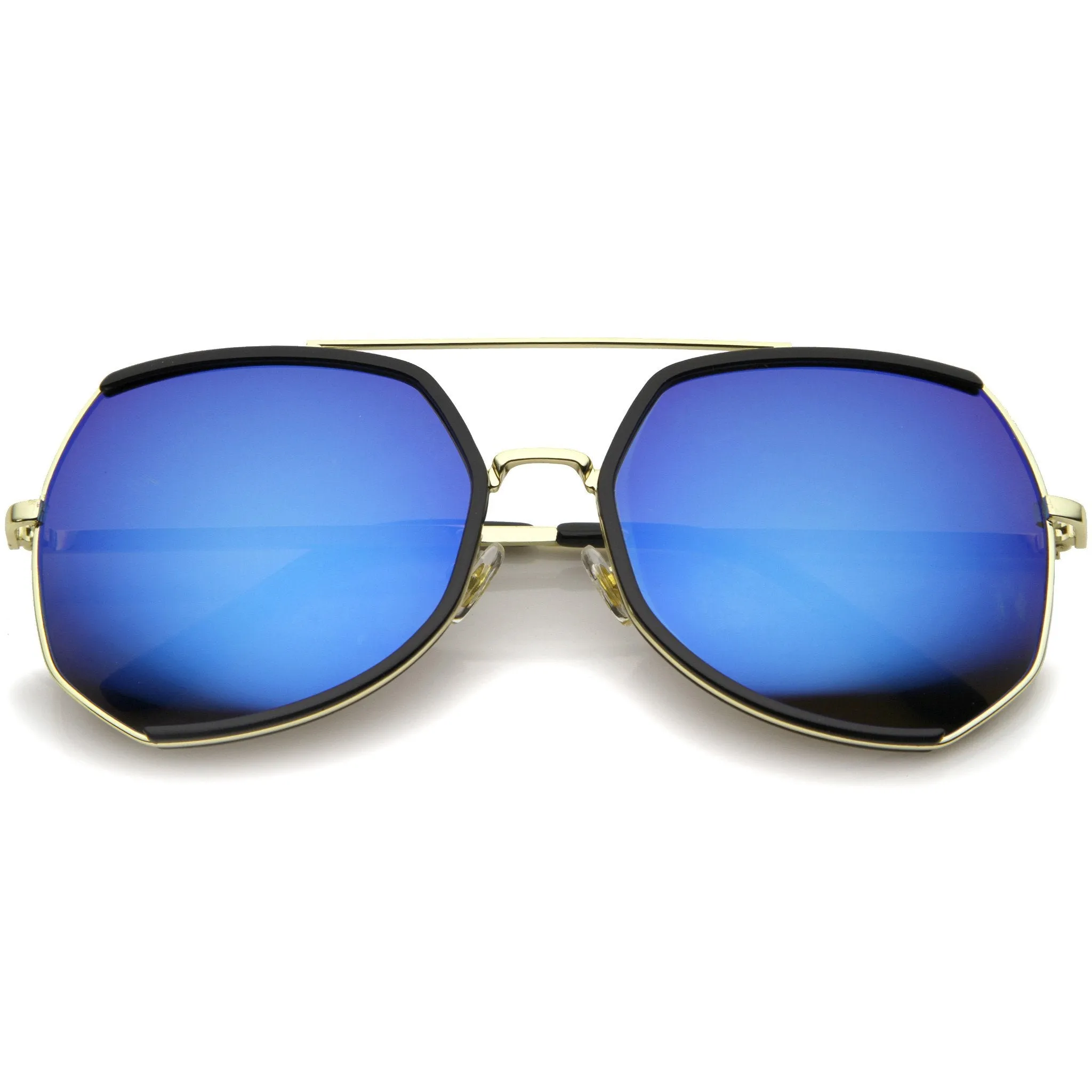 Oversize Angular Mirrored Lens Aviator Sunglasses A387