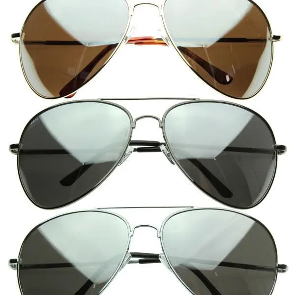 Oversize Retro Mirrored Lens Metal Aviator Sunglasses 1588 64mm