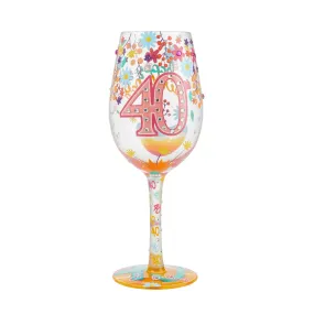 "Happy 40th Birthday" Hand-Painted Wine Glass, 15 oz.