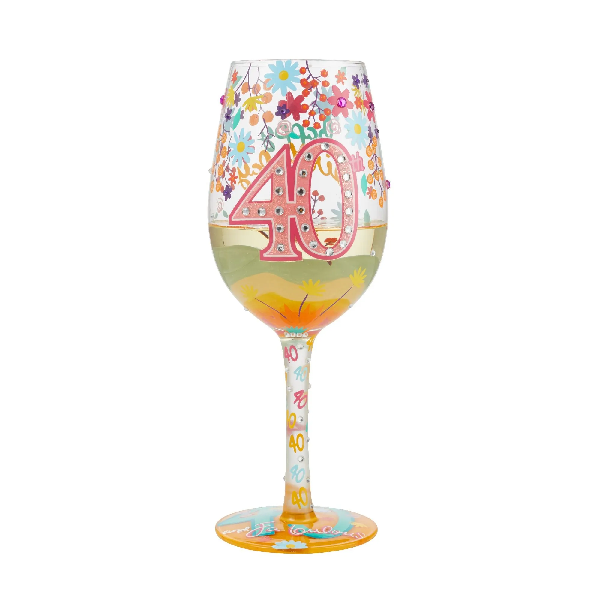 "Happy 40th Birthday" Hand-Painted Wine Glass, 15 oz.