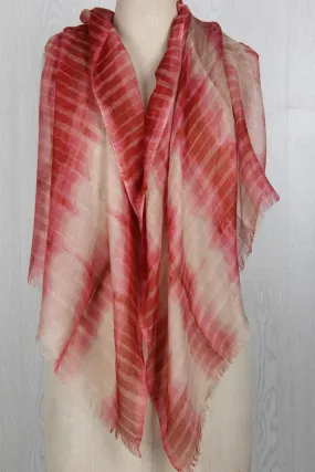 Shibori Petal Red and Ivory Silk Cashmere Scarf