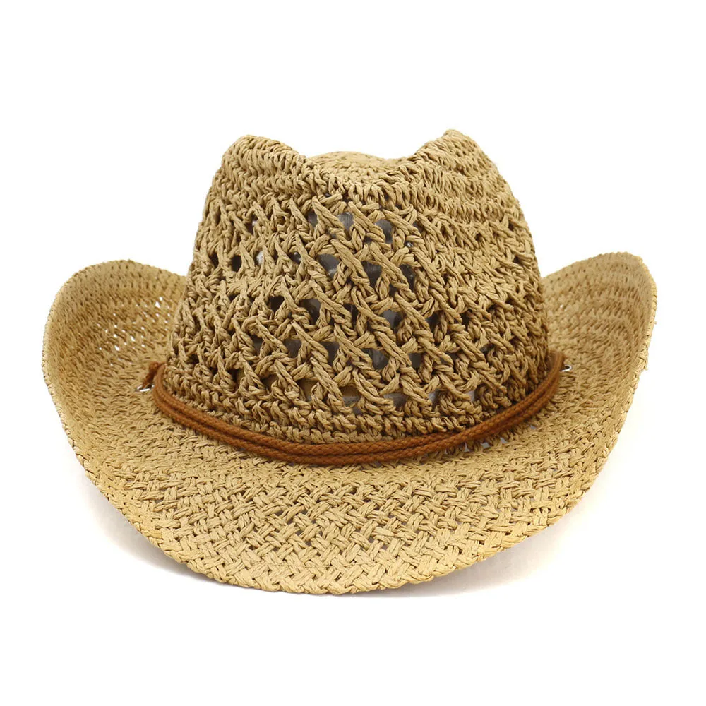 Straw Cowboy Hats Western Cowboy Handmade Straw Hat Bowler Hat Women's Outdoor Beach