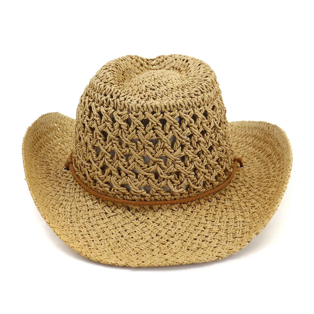 Straw Cowboy Hats Western Cowboy Handmade Straw Hat Bowler Hat Women's Outdoor Beach