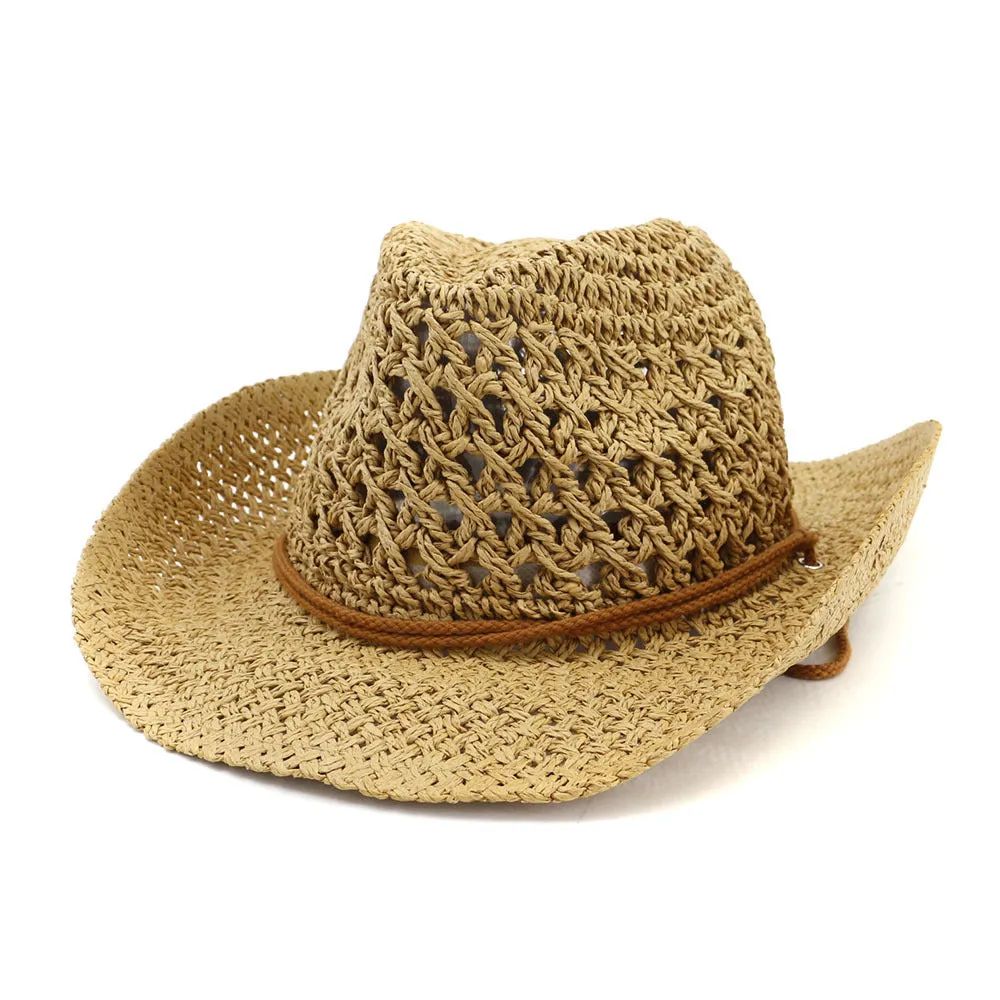 Straw Cowboy Hats Western Cowboy Handmade Straw Hat Bowler Hat Women's Outdoor Beach