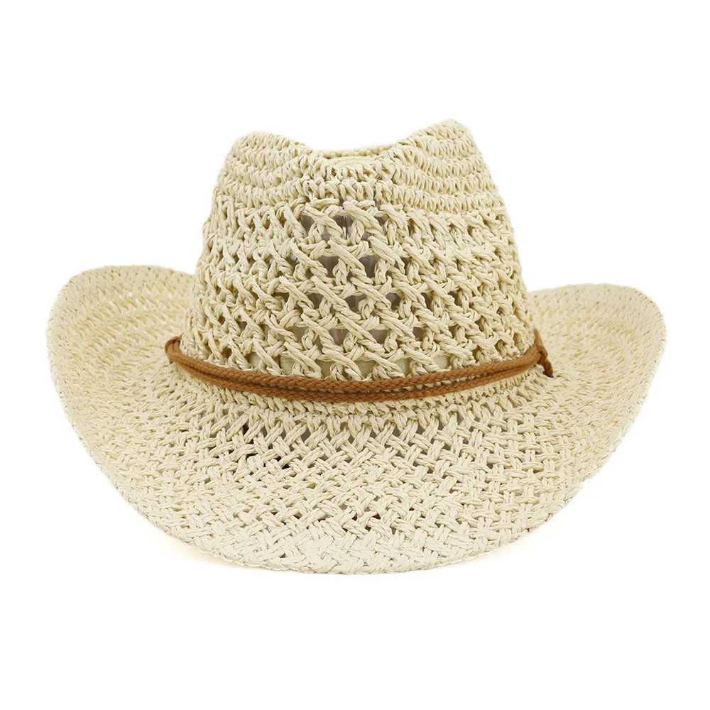 Straw Cowboy Hats Western Cowboy Handmade Straw Hat Bowler Hat Women's Outdoor Beach