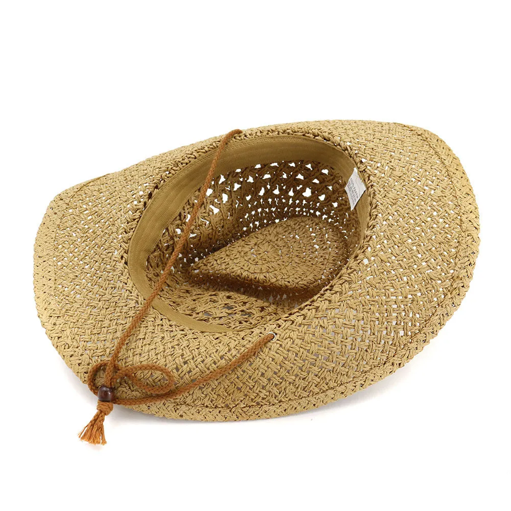 Straw Cowboy Hats Western Cowboy Handmade Straw Hat Bowler Hat Women's Outdoor Beach